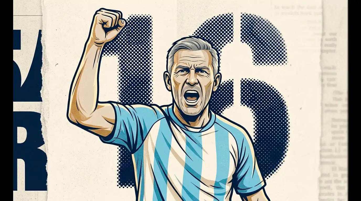 Lionel Messi celebrating with a raised fist, retro halftone illustration with 