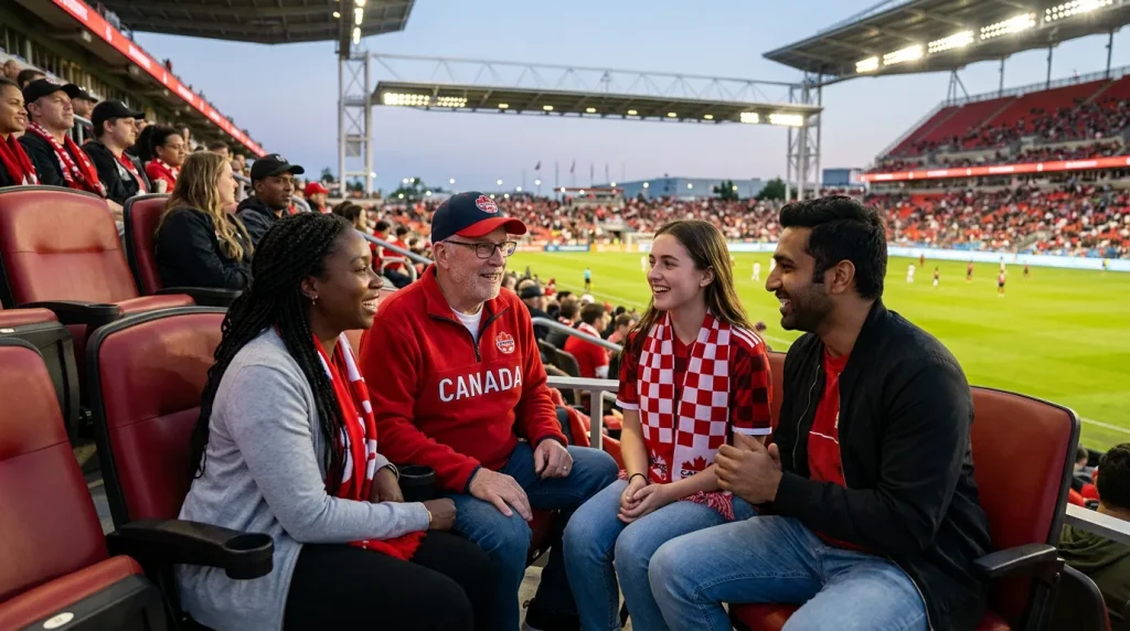 Canadian soccer fan watching World Cup match on TV with betting slip and clock showing time limit