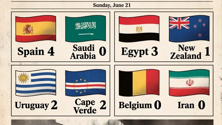 World Cup 2026 Recap — Sunday June 21: Spain Roll, Egypt Up Top, Curaçao Make History