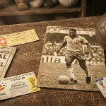 Historical World Cup moments collage with vintage tickets and betting slips from multiple tournaments