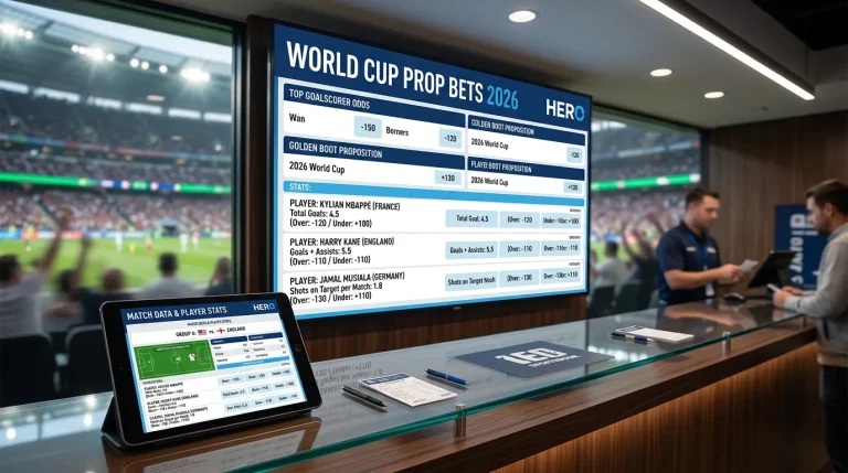 Sportsbook screen displaying various World Cup 2026 proposition bet markets with player statistics