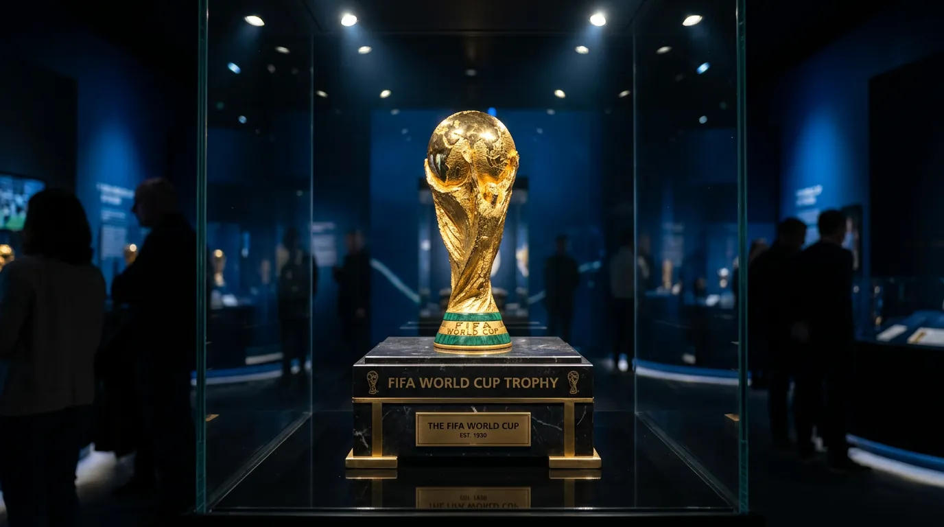 FIFA World Cup trophy on display at tournament venue
